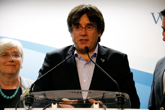 Carles Puigdemont gave a victory speech from Brussels